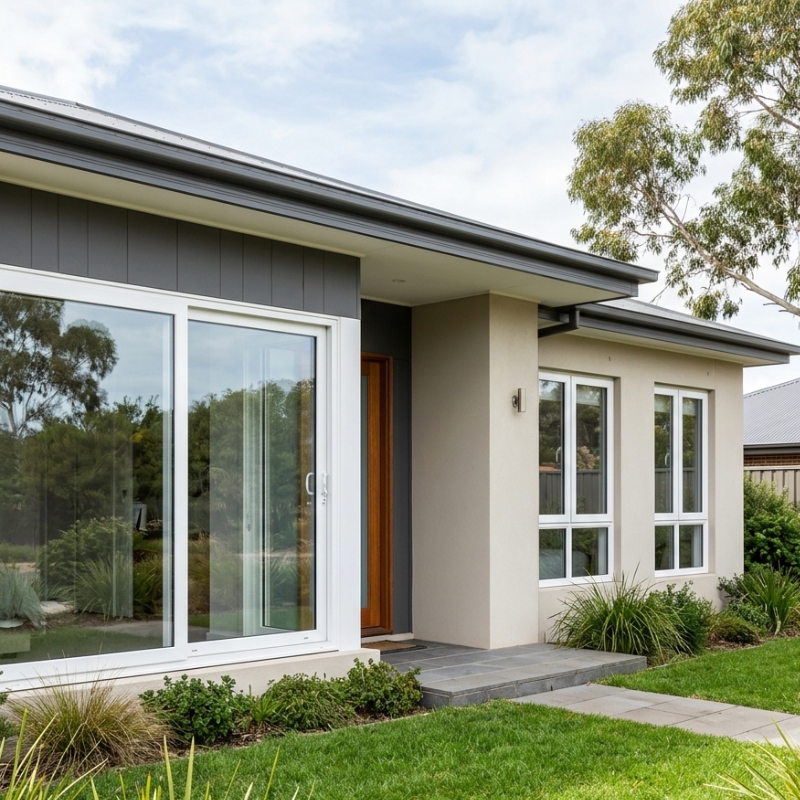 Modern Australian home with white uPVC double-glazed windows installed as an energy-efficient replacement for aluminium frames.