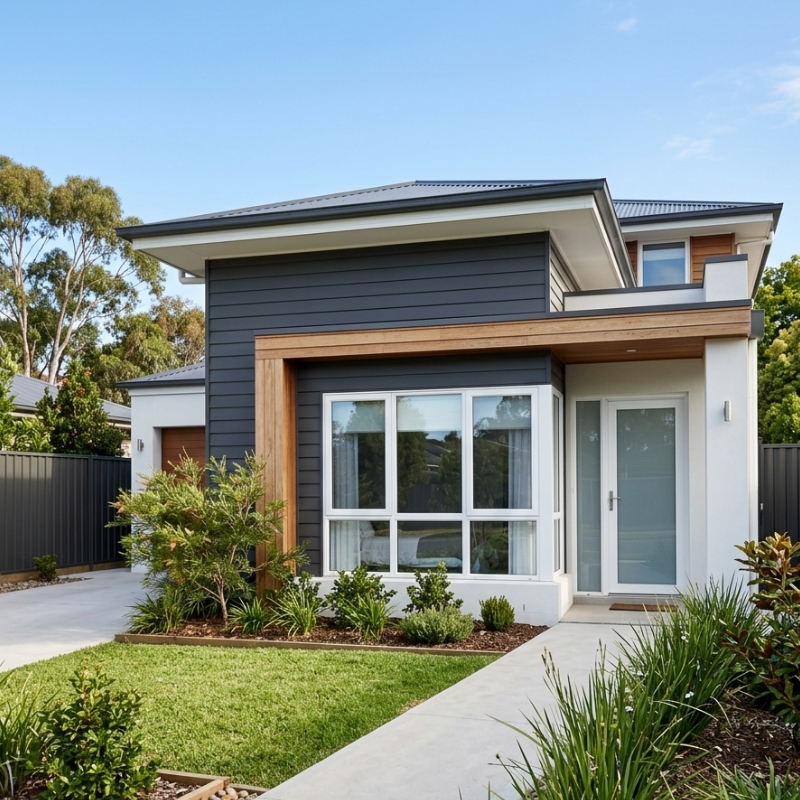 Modern Australian home featuring white uPVC window and door frames with a clean, low-maintenance exterior.