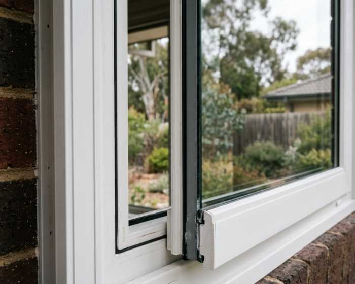 Close view of an installed double glazed uPVC window showing the frame and dual panes in a Canberra home