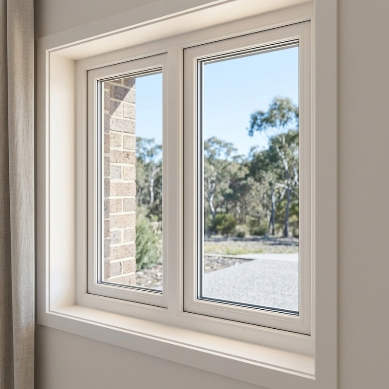 Window energy rating showing insulated double-glazed uPVC window