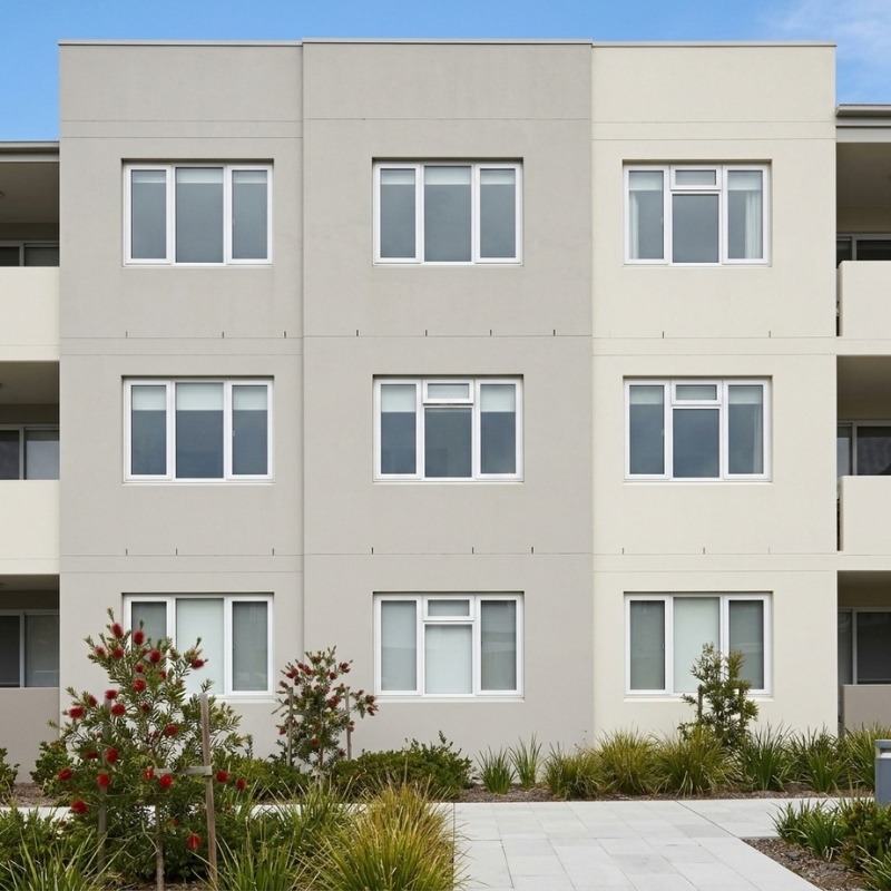 Strata window replacement with matching uPVC windows on an NSW apartment building