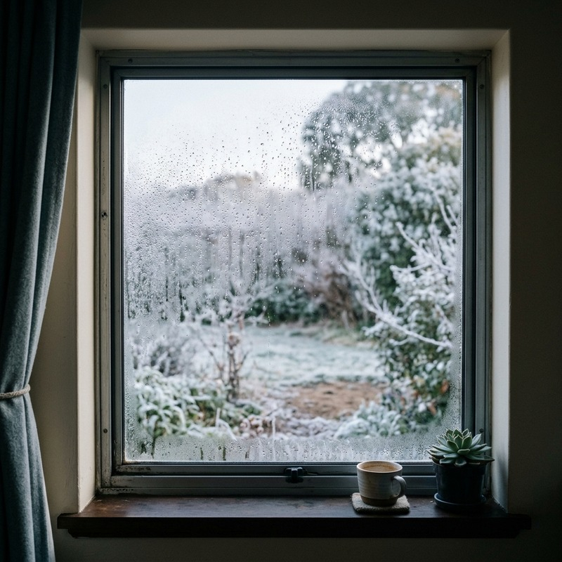 Single glazed windows with condensation during a cold Canberra winter