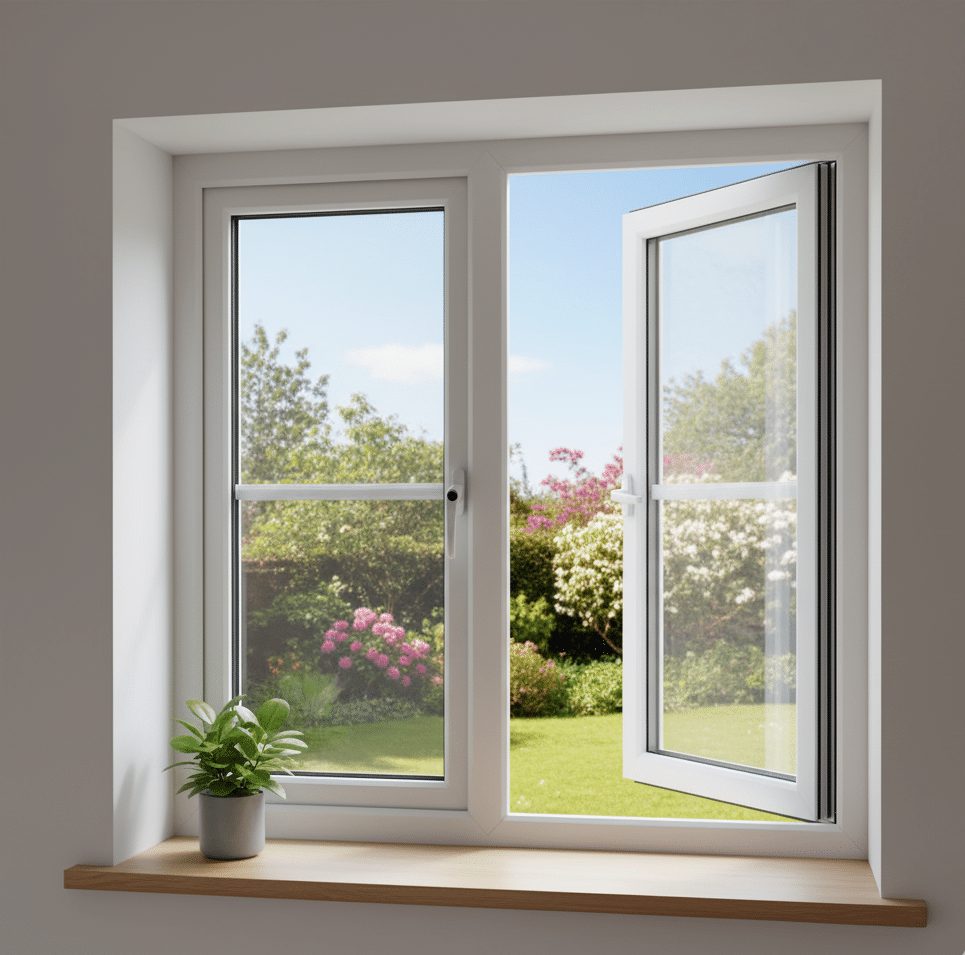 White uPVC casement windows installed in an Australian home and opened outward